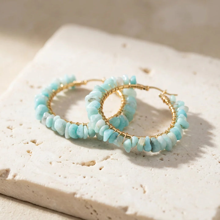 Balancing Amazonite Hoop Earrings - Amazonite 
