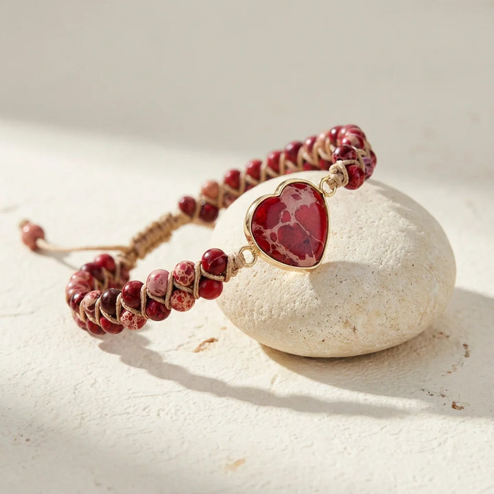 Woven Imperial Heart Bracelet - Rhodonite