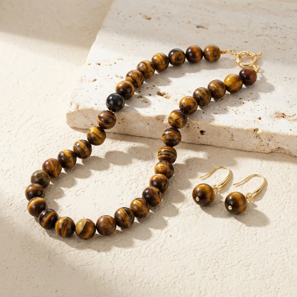 Bold Tigers Eye Necklace & Earrings (set of los) - Tiger's Eye
