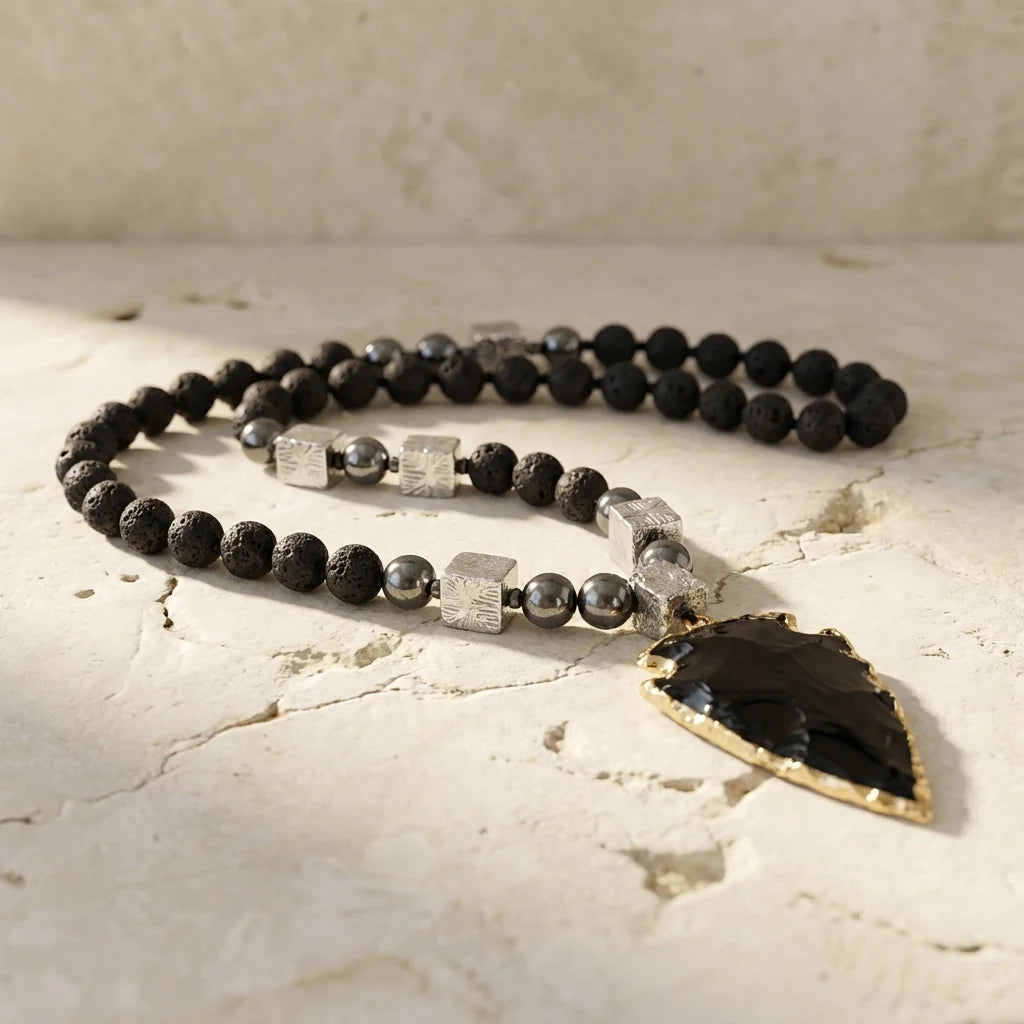 Black Obsidian Arrow Necklace - Obsidian