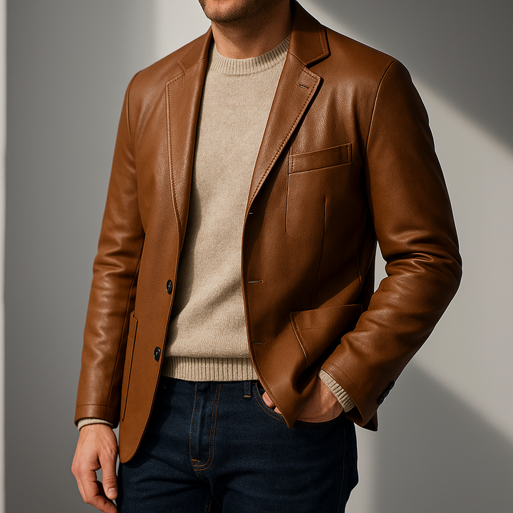 Eleganter Leder Herren Blazer