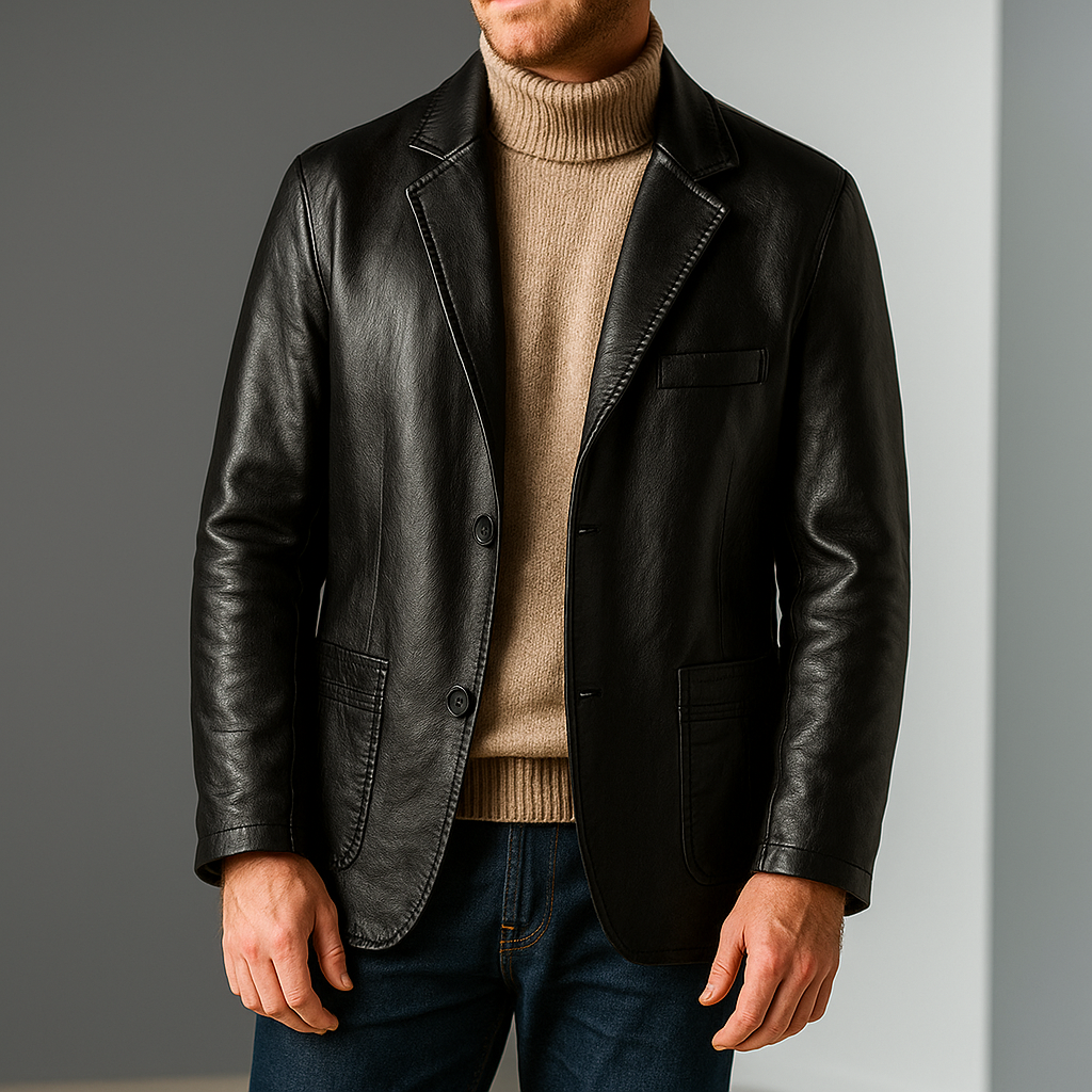 Eleganter Leder Herren Blazer