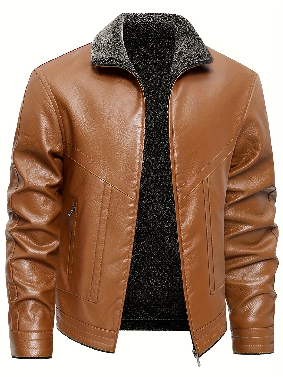 Elegante Lederjacke mit Fleece-Futter