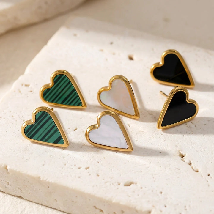 Heart Charm Earrings - Malachite