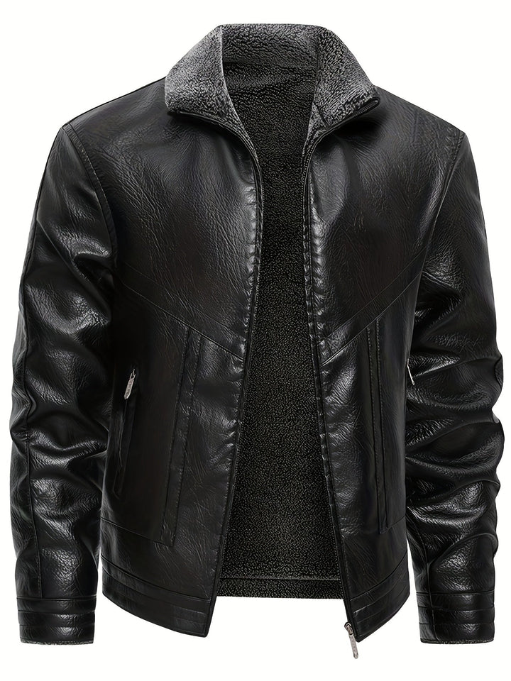 Elegante Lederjacke mit Fleece-Futter