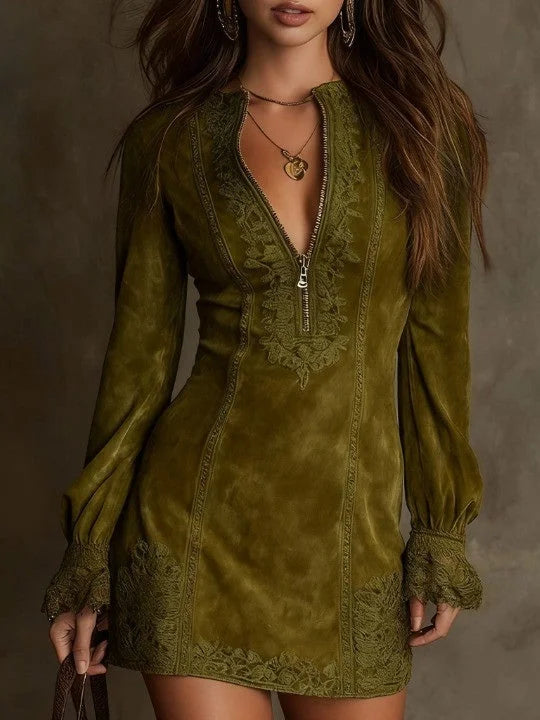 Aurora ™ | Mini Wildlederkleid mit Spitze