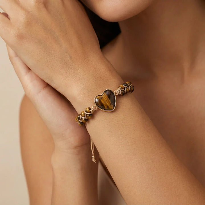 Woven Tiger's Eye Heart Bracelet - Tiger's Eye