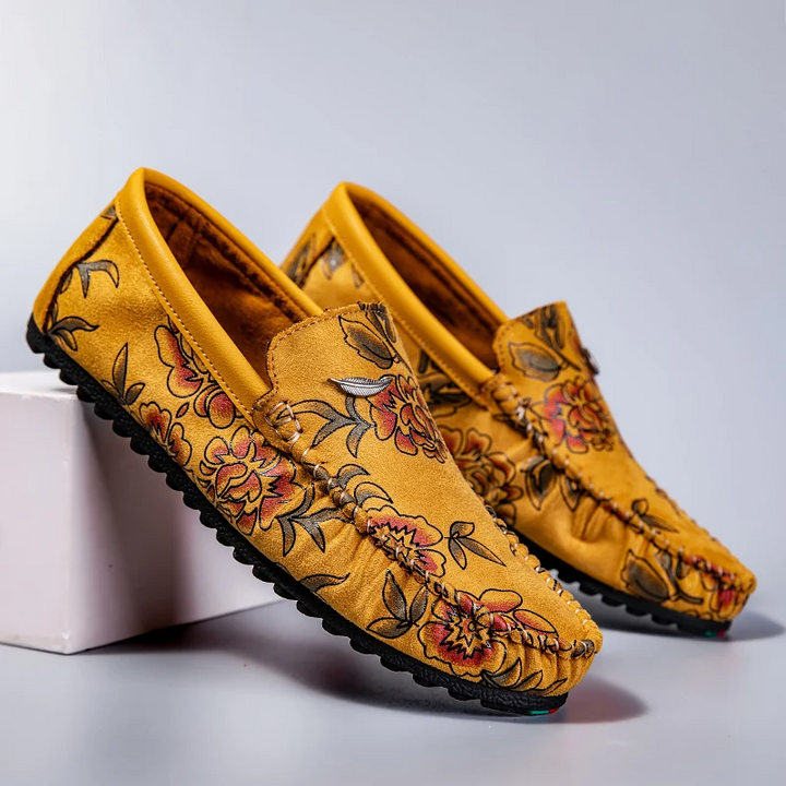 Leder Loafers mit Blumen