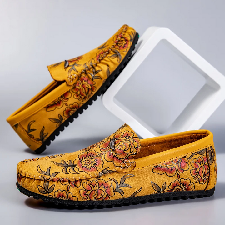 Leder Loafers mit Blumen