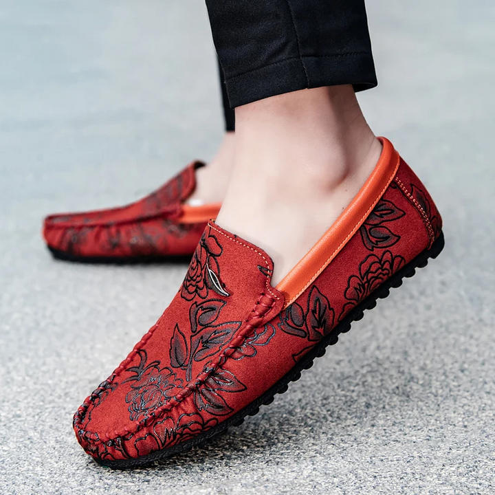 Leder Loafers mit Blumen