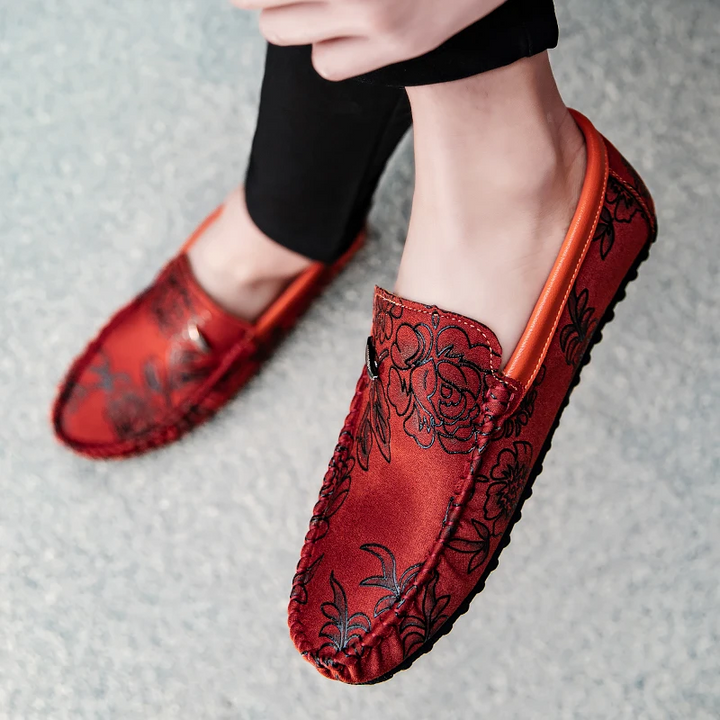 Leder Loafers mit Blumen