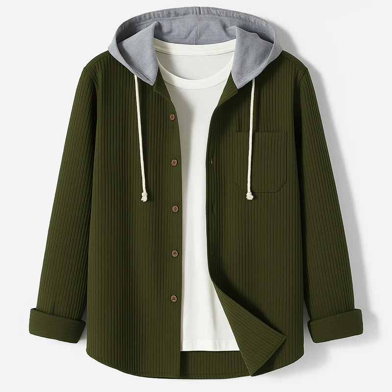Corduroy Button-Up-Shirt mit Kapuze