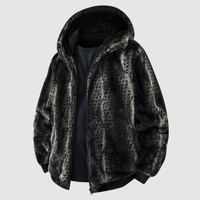 Herrenjacke mit Kapuze aus Kunstfell