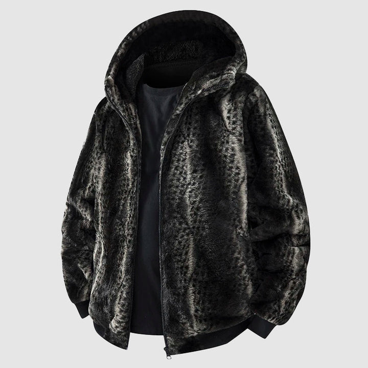 Herrenjacke mit Kapuze aus Kunstfell