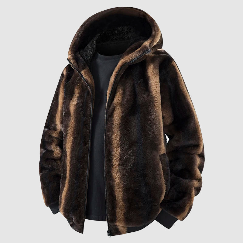 Herrenjacke mit Kapuze aus Kunstfell