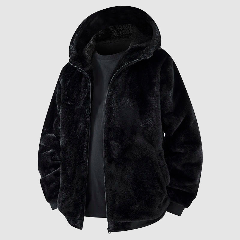 Herrenjacke mit Kapuze aus Kunstfell