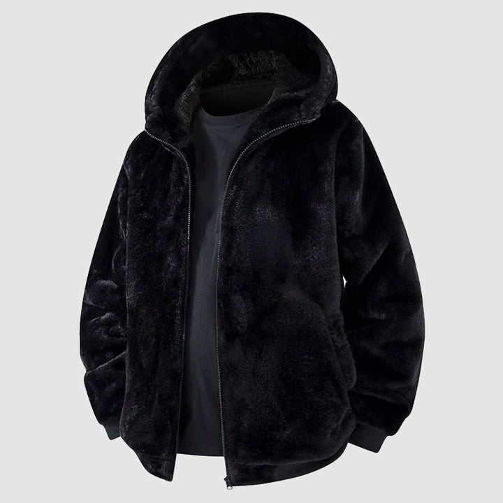 Herrenjacke mit Kapuze aus Kunstfell