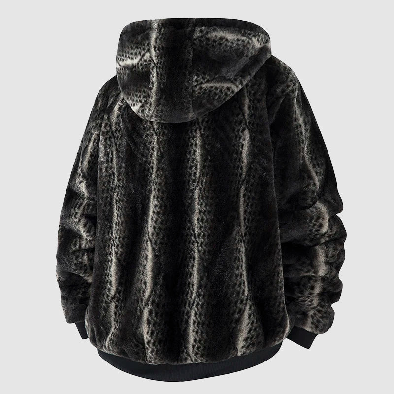 Herrenjacke mit Kapuze aus Kunstfell