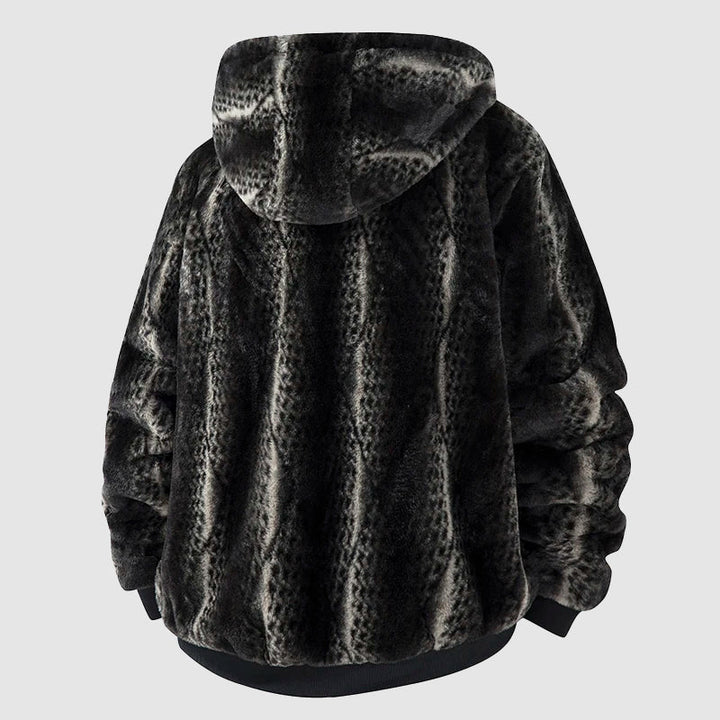 Herrenjacke mit Kapuze aus Kunstfell