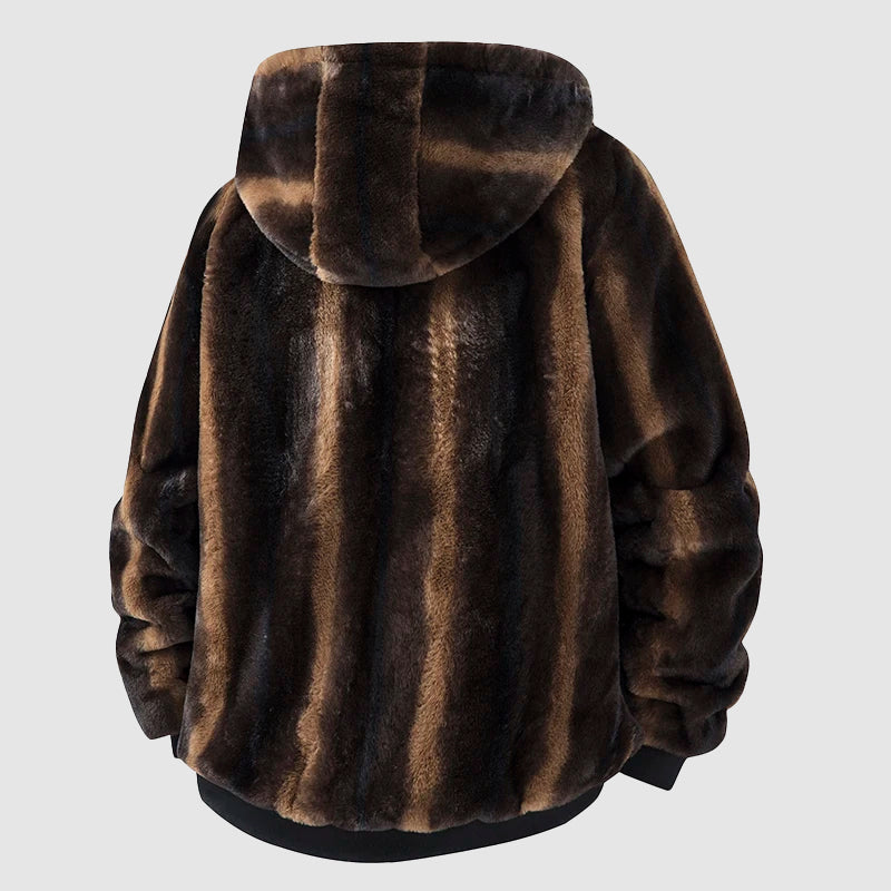 Herrenjacke mit Kapuze aus Kunstfell