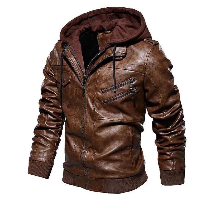 Lederjacke mit Kapuze