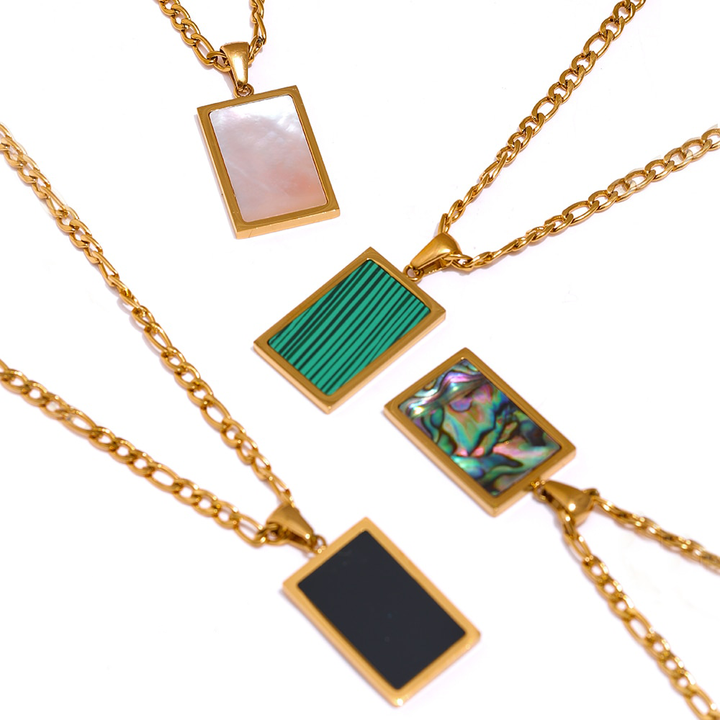 Ethereal Square Pendant Necklace - Malachite