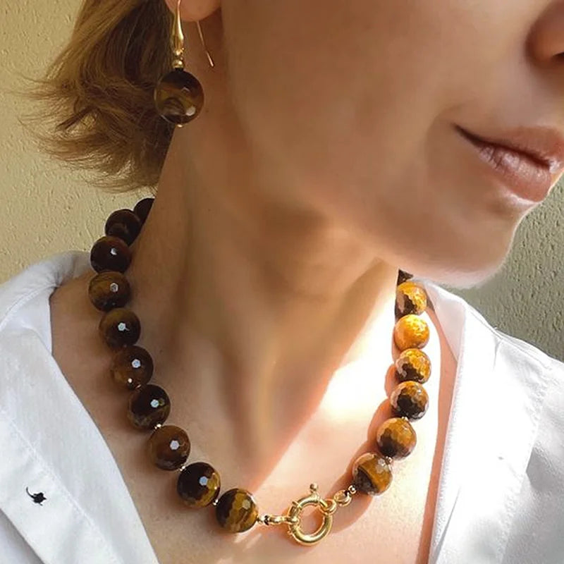 Bold Tigers Eye Necklace & Earrings (set of los) - Tiger's Eye