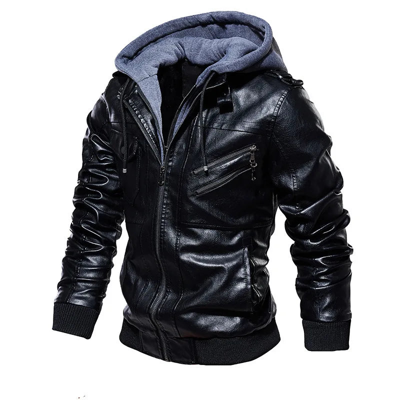 Lederjacke mit Kapuze