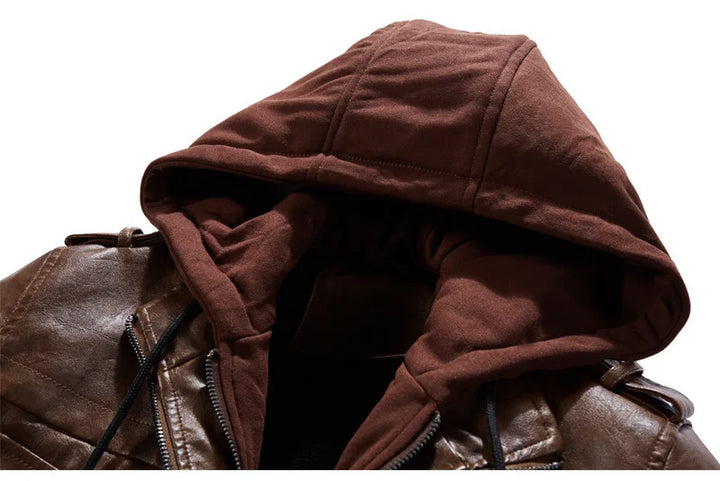 Lederjacke mit Kapuze