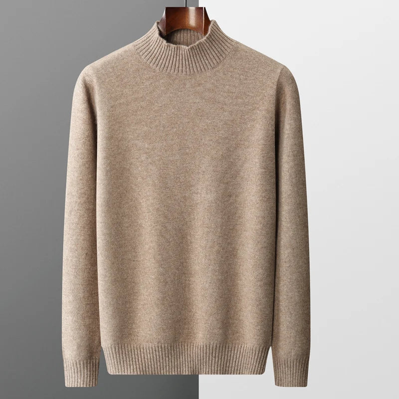 Eleganter Merinowollrollkragenpullover mit hohem Kragen