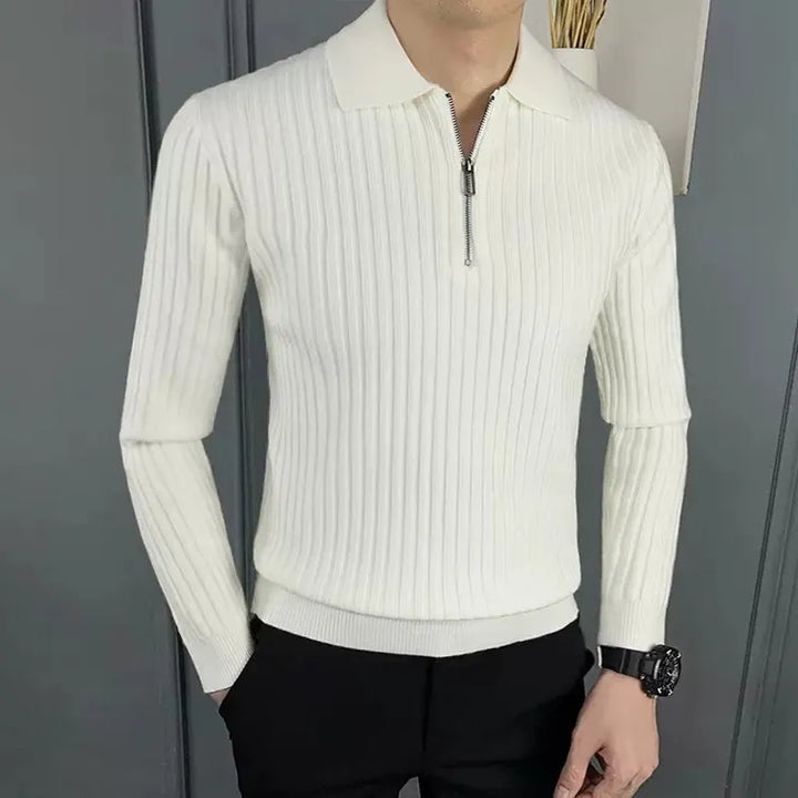Eleganter gestreifter Pullover mit Reißverschluss