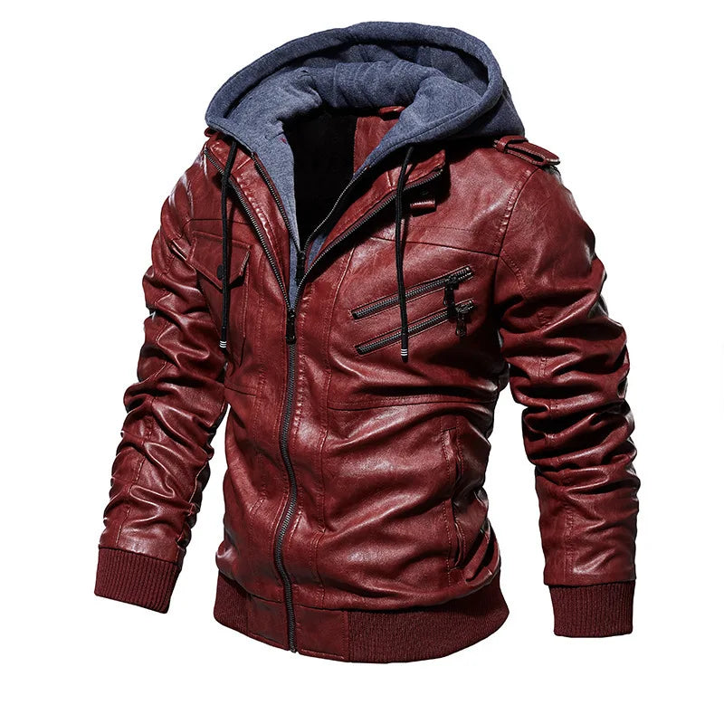 Lederjacke mit Kapuze