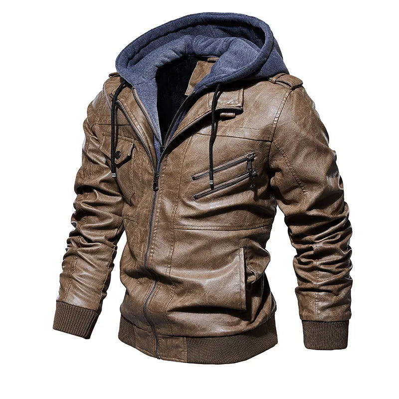 Lederjacke mit Kapuze