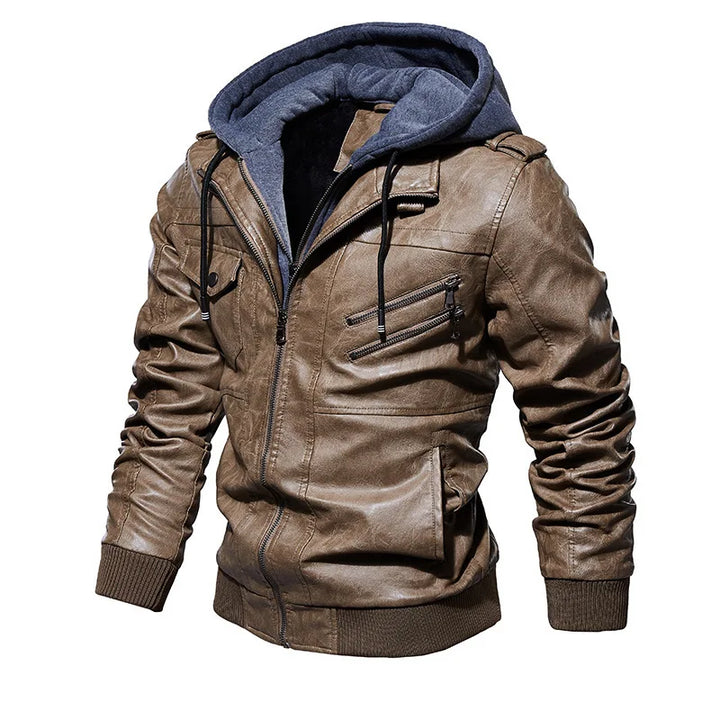 Lederjacke mit Kapuze