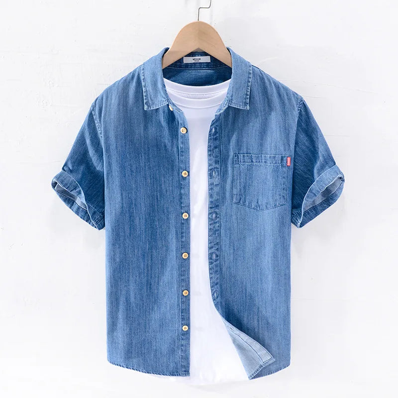 Denim-Hemd mit kurzen Ärmeln