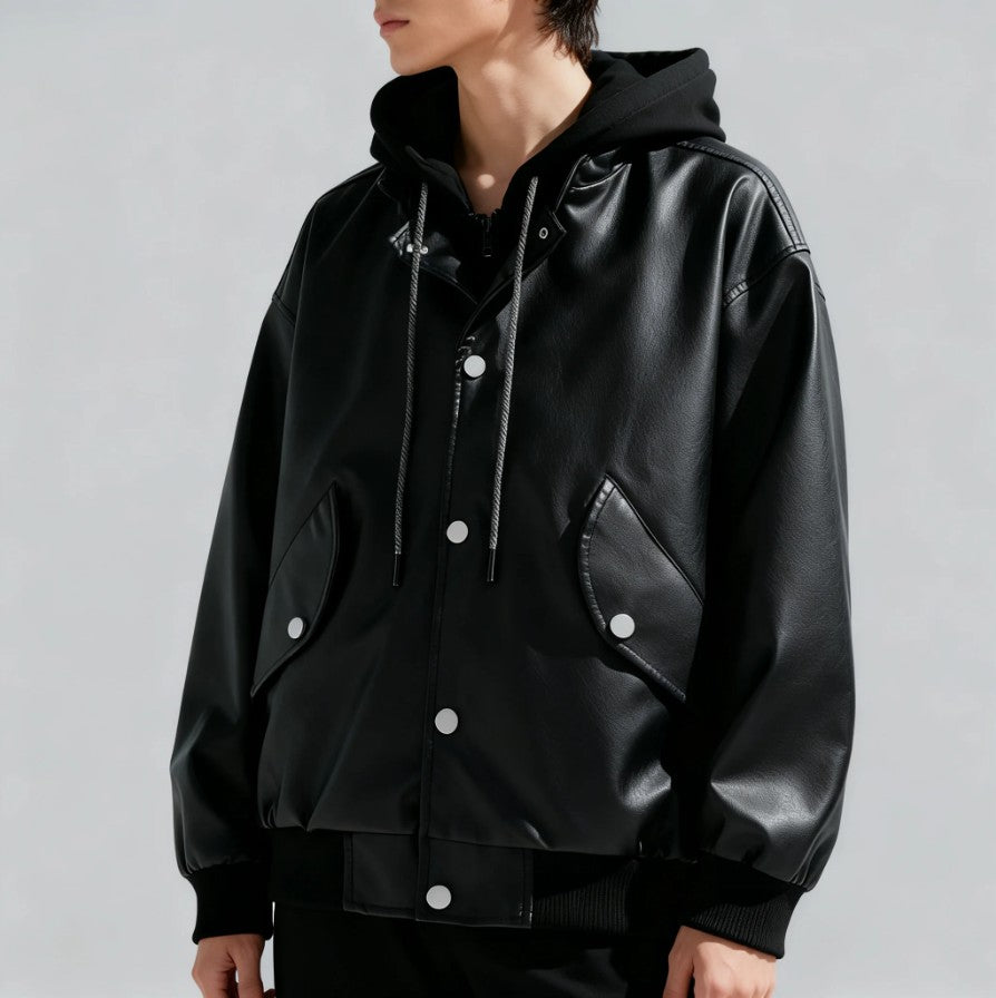 Elegante Lederjacke mit Kapuze
