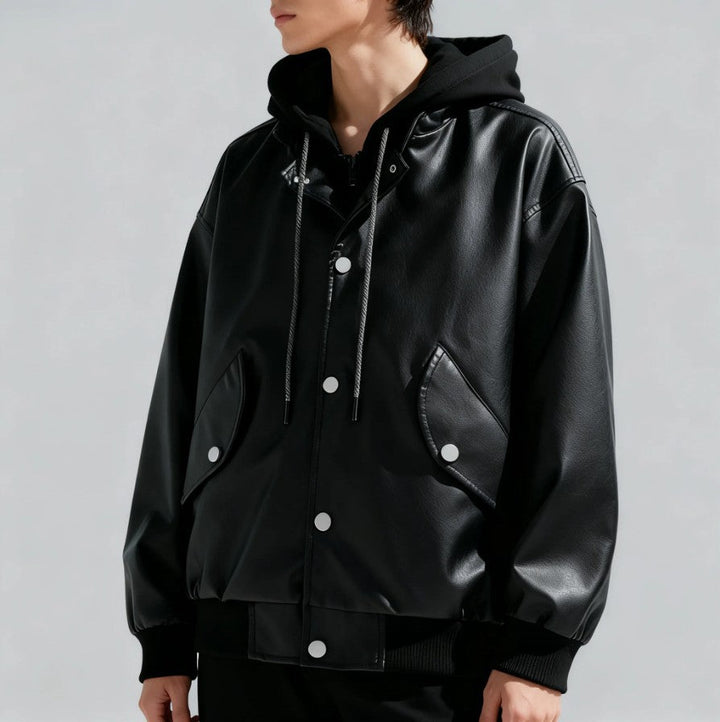 Elegante Lederjacke mit Kapuze