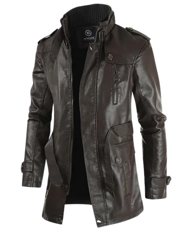 Elegante lange Lederbikerjacke