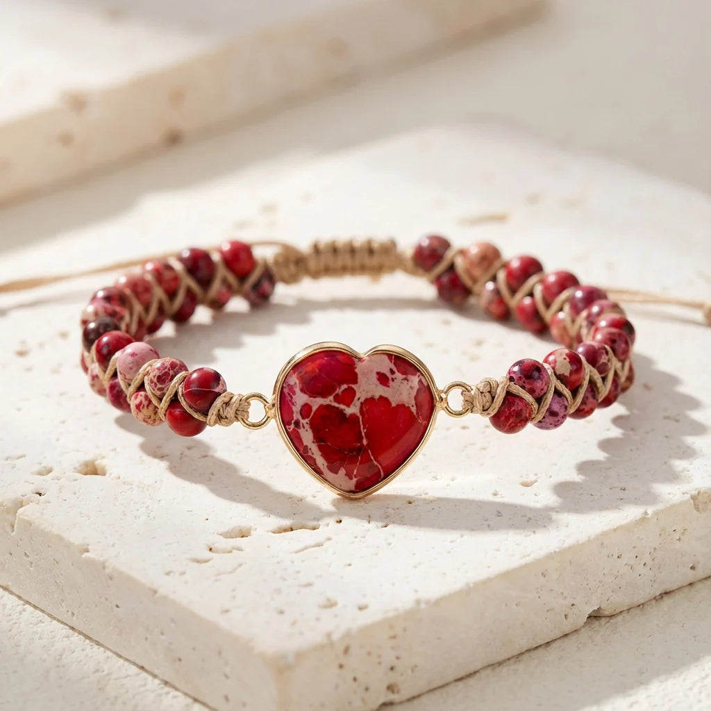 Woven Imperial Heart Bracelet - Rhodonite