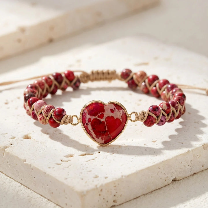 Woven Imperial Heart Bracelet - Rhodonite