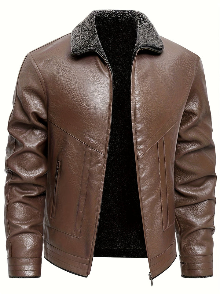 Elegante Lederjacke mit Fleece-Futter