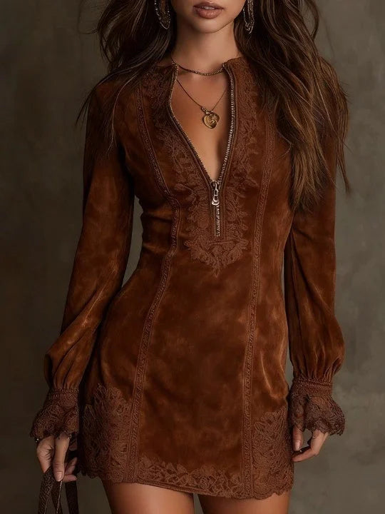 Aurora ™ | Mini Wildlederkleid mit Spitze