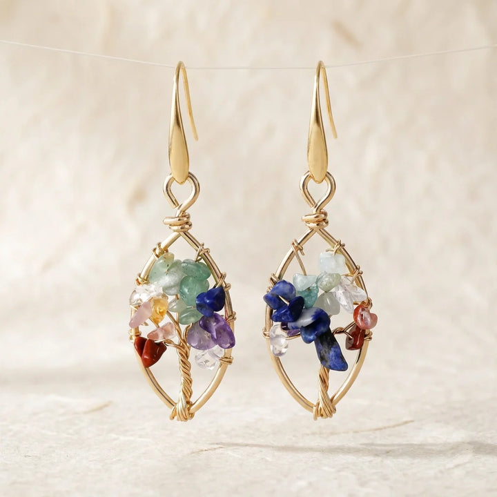 Chakra Tree of Life Earrings - Lapis Lazuli
