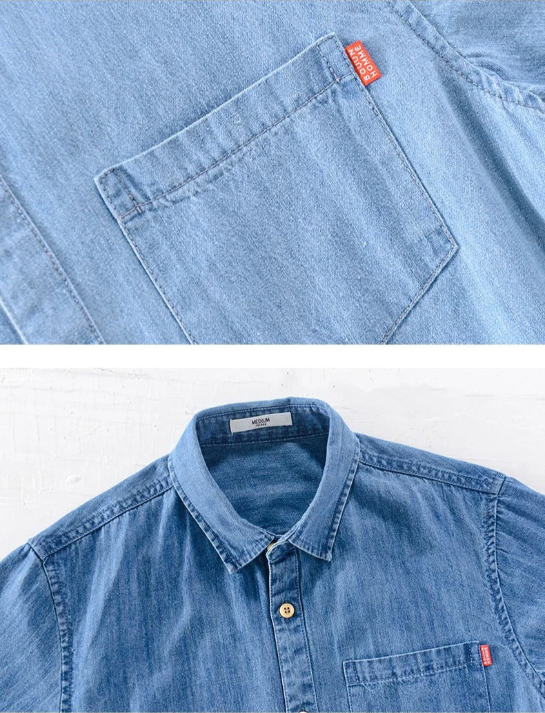 Denim-Hemd mit kurzen Ärmeln