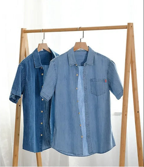 Denim-Hemd mit kurzen Ärmeln