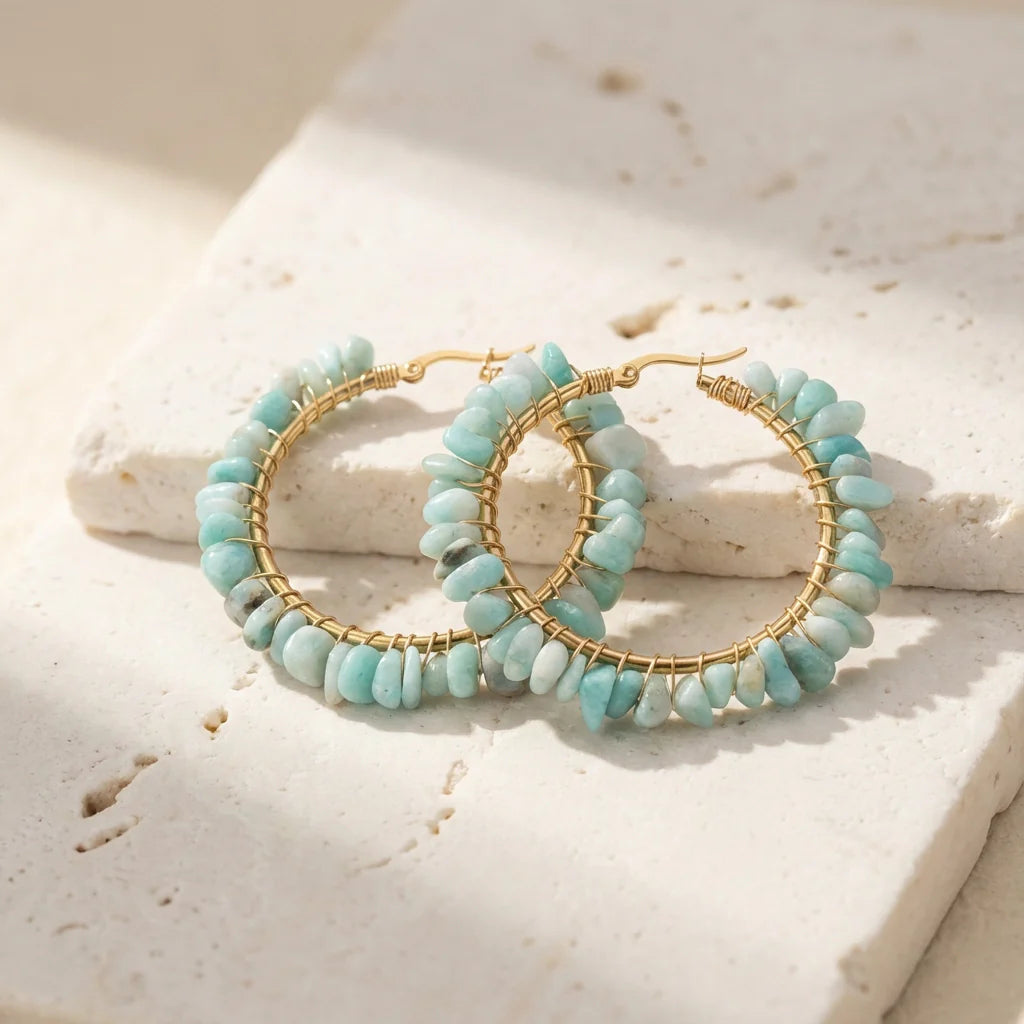 Balancing Amazonite Hoop Earrings - Amazonite 
