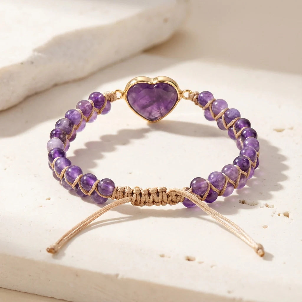 Woven Amethyst Heart Bracelet - Amethyst