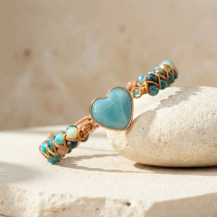 Woven Amazonite Heart Bracelet - Amazonite 