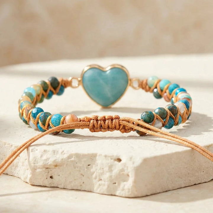 Woven Amazonite Heart Bracelet - Amazonite 