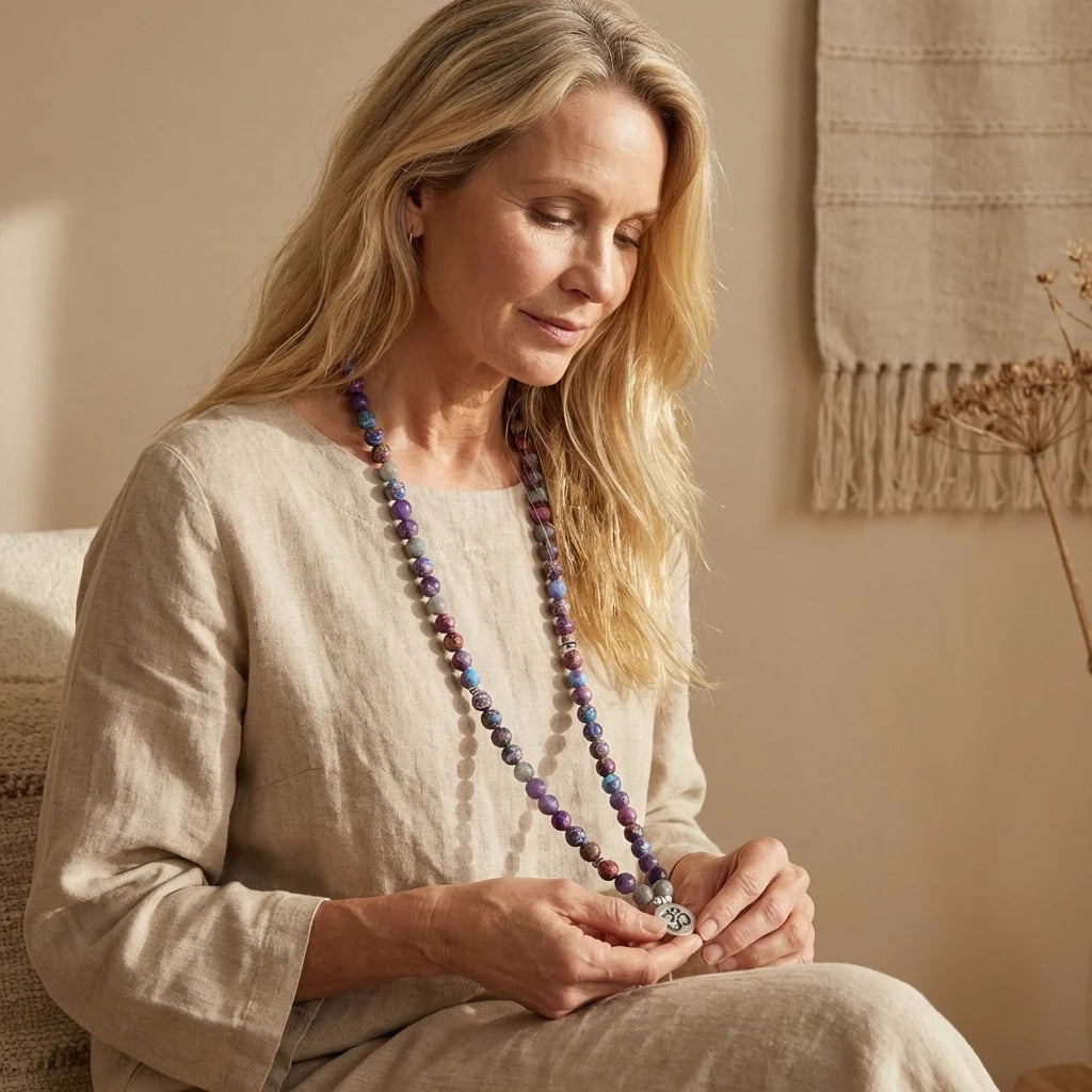 Fantasy Jasper Amethyst Mala - Amethyst